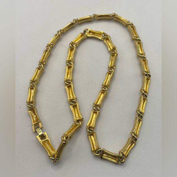 Vintage Gold Tone Textured Bar Linked Necklace 24” - Picture 5 of 8